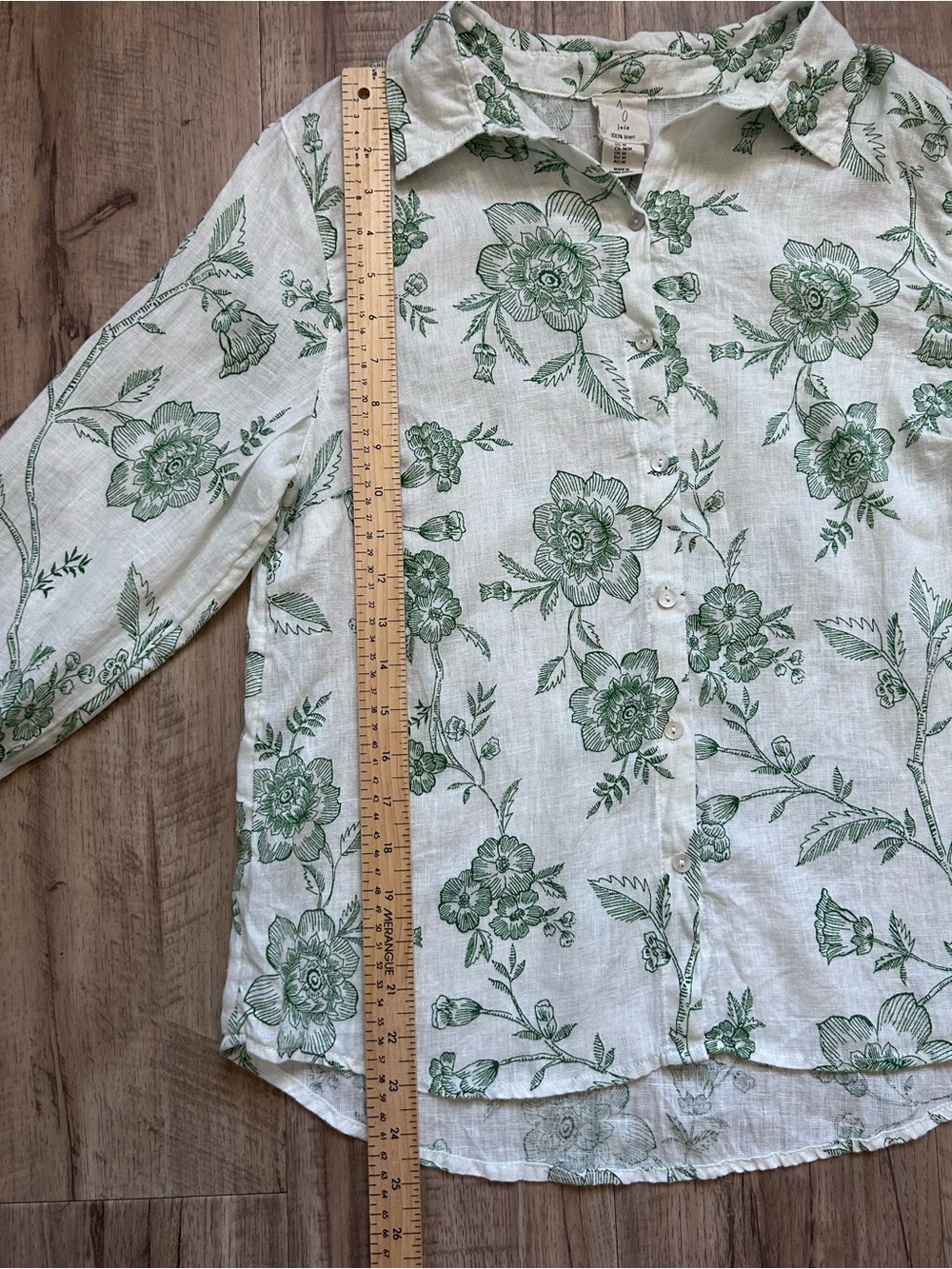 Joie White 100% Linen Button-Up Shirt with Green Floral Print summer beachy - Picture 8 of 8